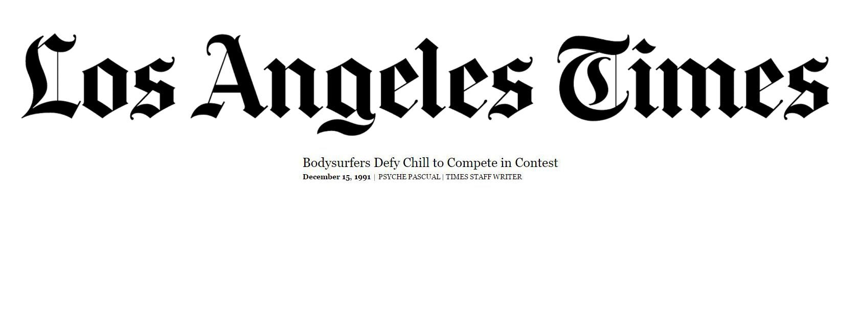 Bodysurfers Defy Chills - This Day in 1991, An Article by the Los Angeles Times
