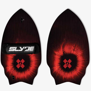 Slyde Handboard wedge hand plane for bodysurfing a wave riding board for the ocean top and bottom view green tribal design over a dark green base awesome for the beach